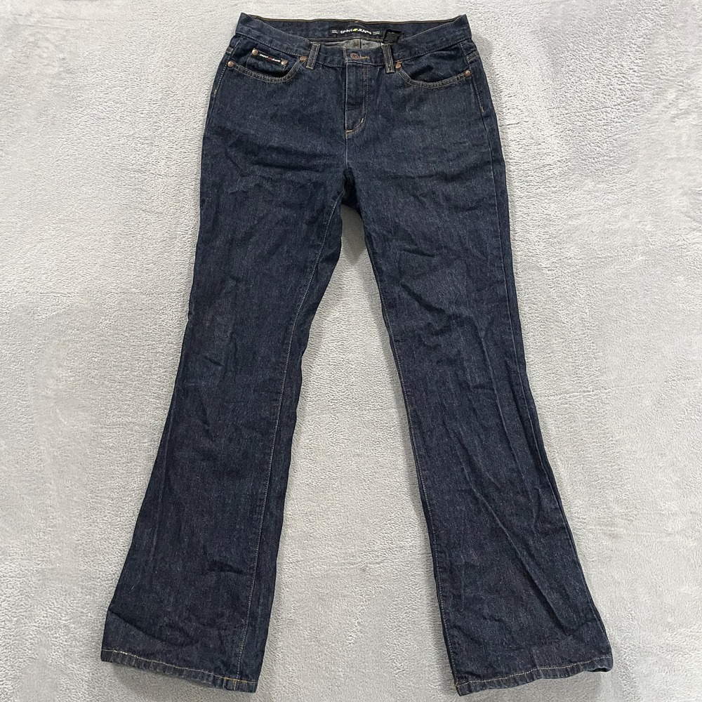 DKNY Jeans Womens 8 Blue Denim Dark Wash Contrast Stitching Flare Leg Streetwear